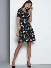 DOROTHY PERKINS Women Black Floral Print Fit and Flare Dress