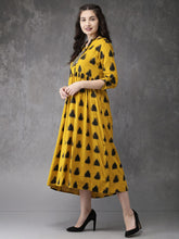 Anouk Women Mustard Yellow & Black Printed A-line Fusion Kurta