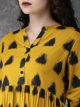 Anouk Women Mustard Yellow & Black Printed A-line Fusion Kurta