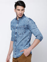 LOCOMOTIVE Men Blue Slim Fit Faded Denim Casual Shirt