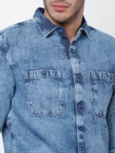 LOCOMOTIVE Men Blue Slim Fit Faded Denim Casual Shirt
