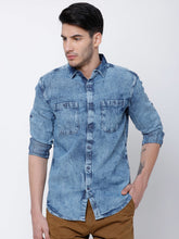 LOCOMOTIVE Men Blue Slim Fit Faded Denim Casual Shirt